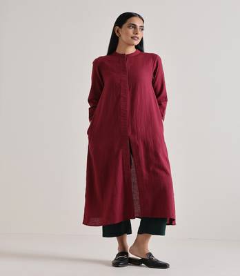 Maroon Placket Kurta Pant Set 2