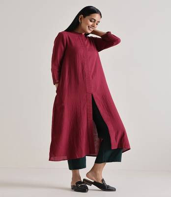 Maroon Placket Kurta Pant Set 3