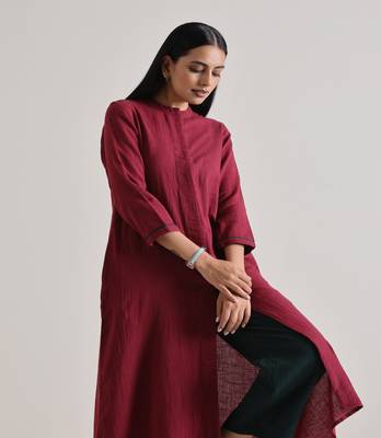Maroon Placket Kurta Pant Set 4