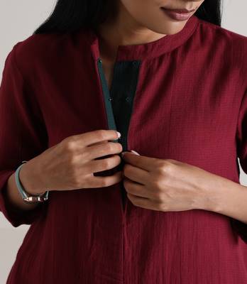 Maroon Placket Kurta Pant Set 5