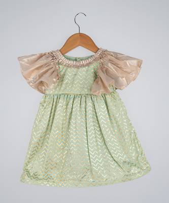 Gold And Green Printed Dress 1