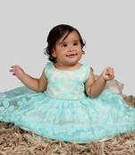 White And Blue Dress With Pearls Attach And Bow.