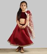 Red Ghagra Choli With Frill Dupatta