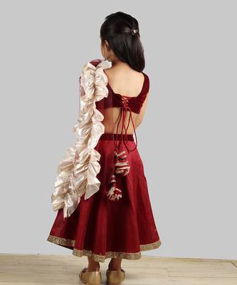 Red Ghagra Choli With Frill Dupatta 3
