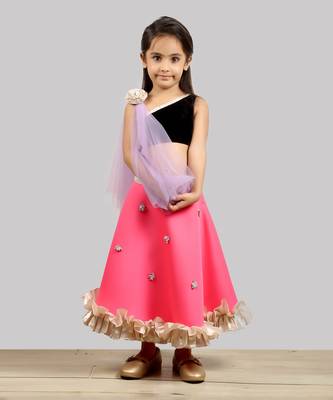 Black And Pink Ghagra Choli With Dupatta 1