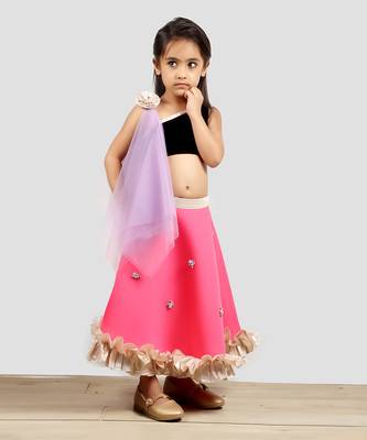 Black And Pink Ghagra Choli With Dupatta 2