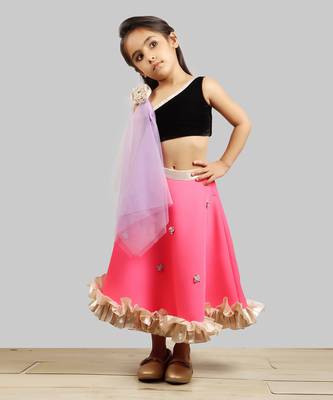 Black And Pink Ghagra Choli With Dupatta 5
