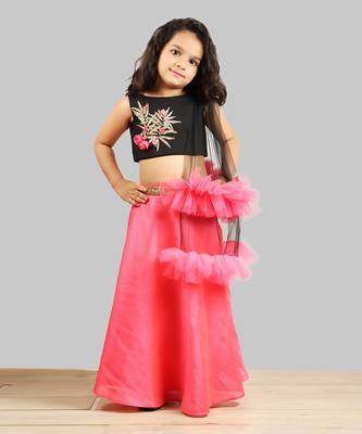 Black And Pink Ghagra Choli With Frill Dupatta 1