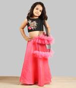 Black And Pink Ghagra Choli With Frill Dupatta