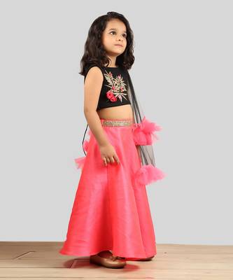 Black And Pink Ghagra Choli With Frill Dupatta 2