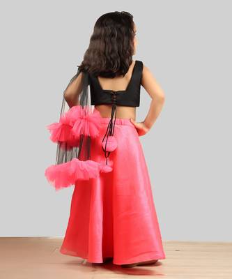 Black And Pink Ghagra Choli With Frill Dupatta 3