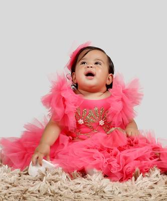 Pink Gown With Frill Sleeves And Ghera 2