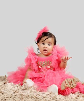 Pink Gown With Frill Sleeves And Ghera 1