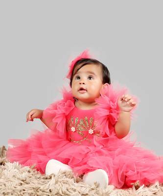 Pink Gown With Frill Sleeves And Ghera 3