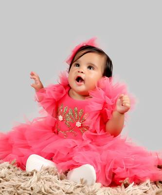 Pink Gown With Frill Sleeves And Ghera 4