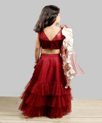 Velvet Choli With Net Ghagra And Frill Dupatta  3