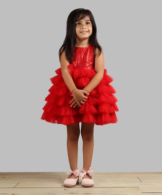 Red Dress With Frill Bottoms 1
