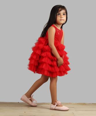 Red Dress With Frill Bottoms 4
