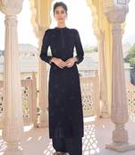 Navy-blue embroidered faux georgette salwar kameez