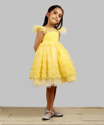 Yellow Dress With Net Layer At Bottom And Frill Sleeves. 1