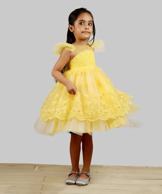 Yellow Dress With Net Layer At Bottom And Frill Sleeves. 2