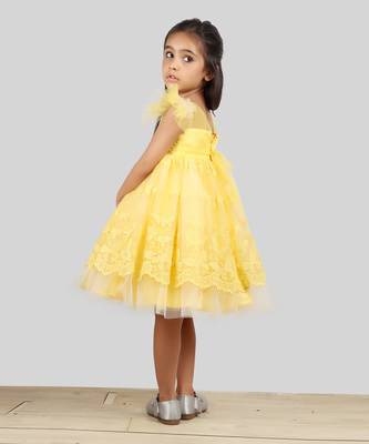 Yellow Dress With Net Layer At Bottom And Frill Sleeves. 3