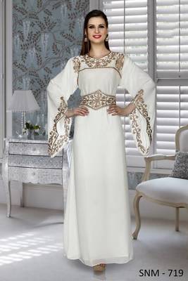 Off White Embroidered Faux Georgette Islamic Kaftans 1