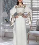 Off White Embroidered Faux Georgette Islamic Kaftans