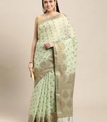 Sea Green Woven Cotton Silk Saree With Blouse