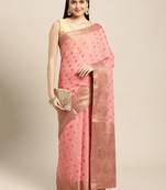 Peach Woven Cotton Silk Saree With Blouse