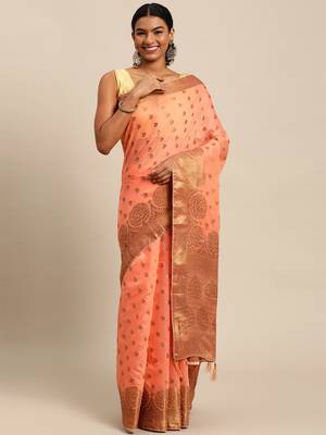 Coral Woven Cotton Silk Saree With Blouse 1