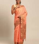 Coral Woven Cotton Silk Saree With Blouse