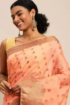 Coral Woven Cotton Silk Saree With Blouse