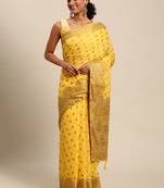 Yellow Woven Cotton Silk Saree With Blouse