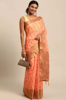 Coral Woven Cotton Silk Saree With Blouse