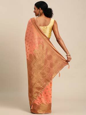 Coral Woven Cotton Silk Saree With Blouse 5