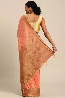 Coral Woven Cotton Silk Saree With Blouse