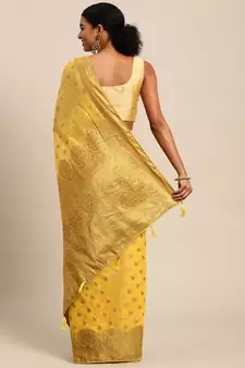 Yellow Woven Cotton Silk Saree With Blouse