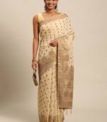 Beige Woven Cotton Silk Saree With Blouse