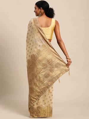 Beige Woven Cotton Silk Saree With Blouse 4