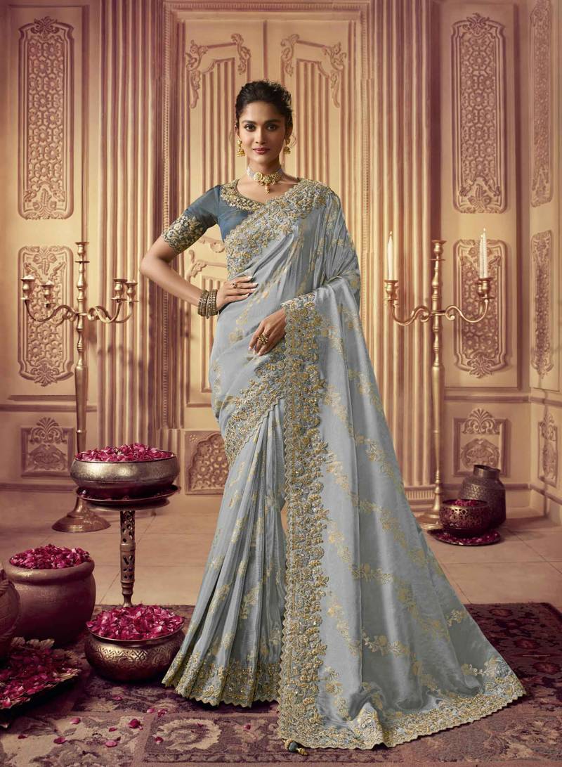 Beautiful Dola Silk With Self Zari & Heavy Border Work Saree