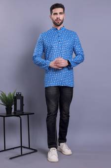 Blue printed cotton men-kurtas