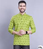 Green printed cotton men-kurtas