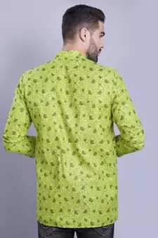 Green printed cotton men-kurtas