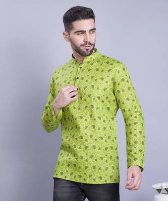 Green printed cotton men-kurtas 3