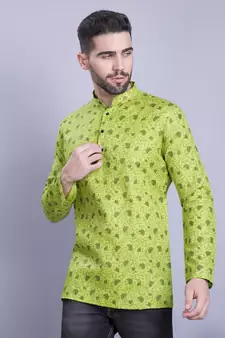 Green printed cotton men-kurtas