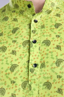 Green printed cotton men-kurtas