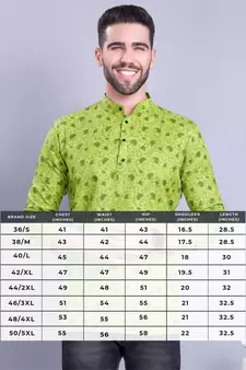 Green printed cotton men-kurtas