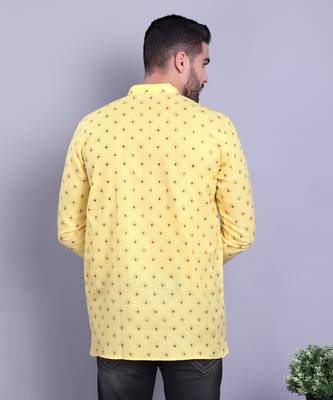Yellow printed cotton men-kurtas 2