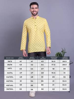 Yellow printed cotton men-kurtas 5